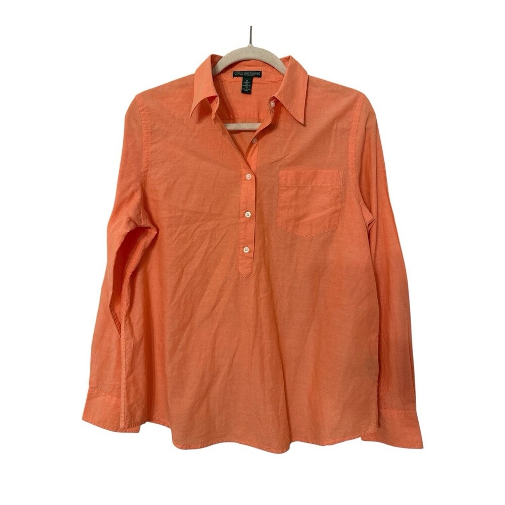 Y2K Lauren Ralph Lauren Jean Co Orange Cotton Pullover Half Button Blouse Medium